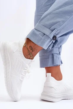 Damskie Boto Damskie Wsuwane Materiałowe Buty Sportowe Białe Zauna