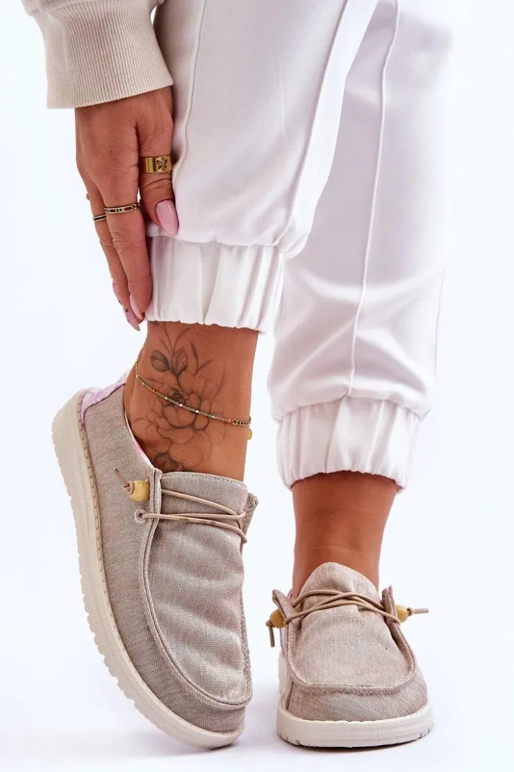 Damskie Boto Damskie Wsuwane Materiałowe Tenisówki Beżowe Kenza