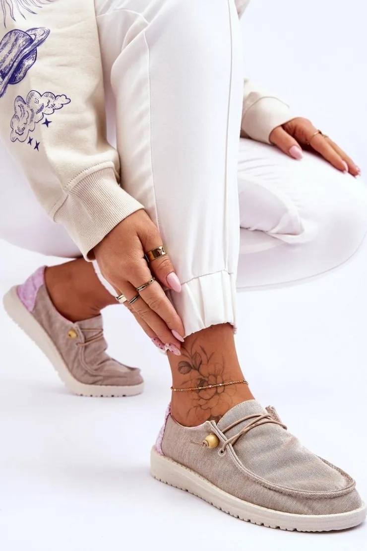 Damskie Boto Damskie Wsuwane Materiałowe Tenisówki Beżowe Kenza