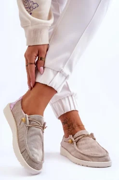 Damskie Boto Damskie Wsuwane Materiałowe Tenisówki Beżowe Kenza