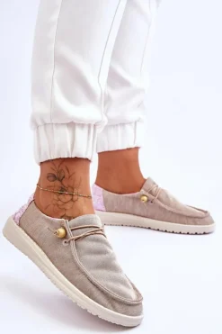 Damskie Boto Damskie Wsuwane Materiałowe Tenisówki Beżowe Kenza