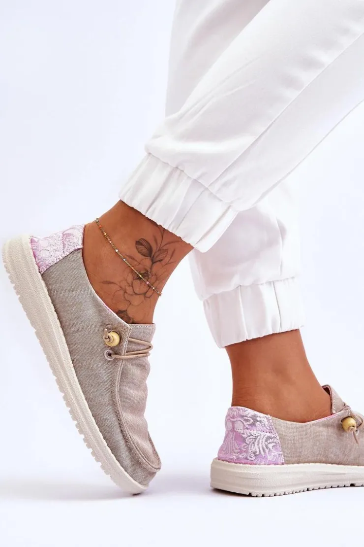 Damskie Boto Damskie Wsuwane Materiałowe Tenisówki Beżowe Kenza