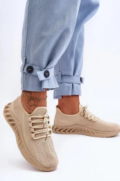 Damskie Boto Damskie Wsuwane Materiałowe Sneakersy Beżowe Venett