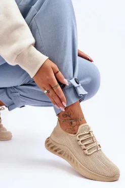 Damskie Boto Damskie Wsuwane Materiałowe Sneakersy Beżowe Venett