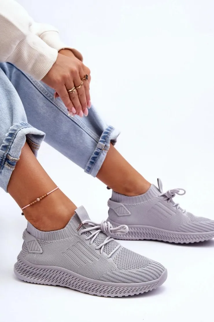 Damskie Boto Damskie Wsuwane Materiałowe Buty Sportowe Szare Zauna