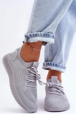 Damskie Boto Damskie Wsuwane Materiałowe Buty Sportowe Szare Zauna