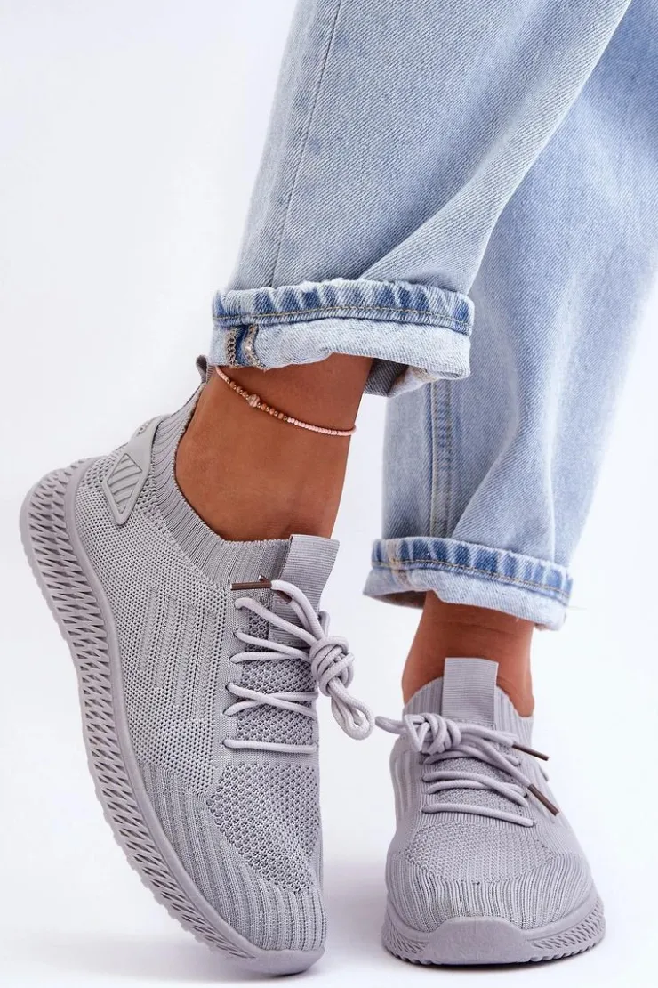 Damskie Boto Damskie Wsuwane Materiałowe Buty Sportowe Szare Zauna