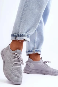 Damskie Boto Damskie Wsuwane Materiałowe Buty Sportowe Szare Zauna