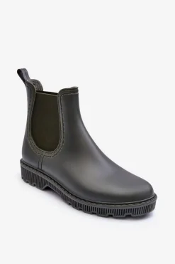 Boto Kalosze Damskie|Botki Płaskie*Damskie Wsuwane Matowe Kalosze Ciemnozielone Helinca