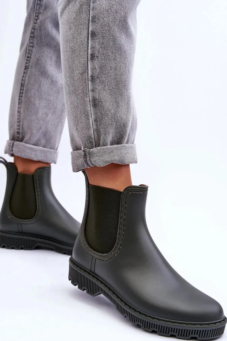 Boto Kalosze Damskie|Botki Płaskie*Damskie Wsuwane Matowe Kalosze Ciemnozielone Helinca