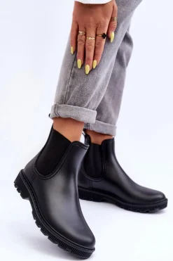 Hot Boto Damskie Wsuwane Matowe Kalosze Czarne Helinca