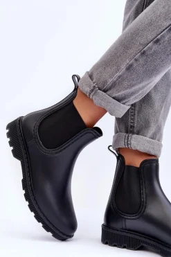 Hot Boto Damskie Wsuwane Matowe Kalosze Czarne Helinca