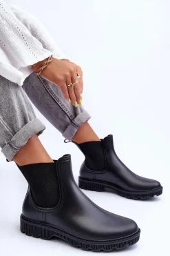 Hot Boto Damskie Wsuwane Matowe Kalosze Czarne Helinca