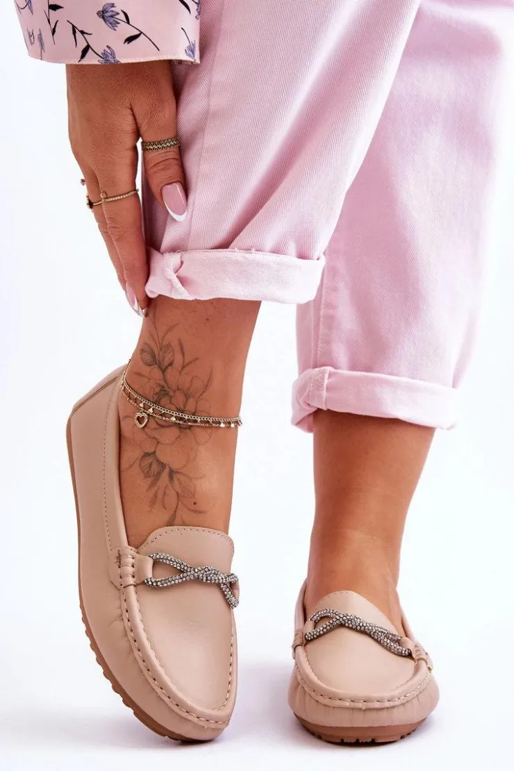 Boto Loafersy Damskie|Mokasyny Damskie Zamszowe*Damskie Wsuwane Mokasyny Z Błyszczącą Ozdobą Beżowe This Moment