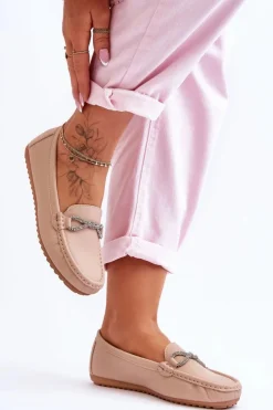 Boto Loafersy Damskie|Mokasyny Damskie Zamszowe*Damskie Wsuwane Mokasyny Z Błyszczącą Ozdobą Beżowe This Moment