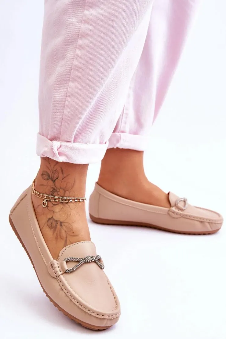 Boto Loafersy Damskie|Mokasyny Damskie Zamszowe*Damskie Wsuwane Mokasyny Z Błyszczącą Ozdobą Beżowe This Moment