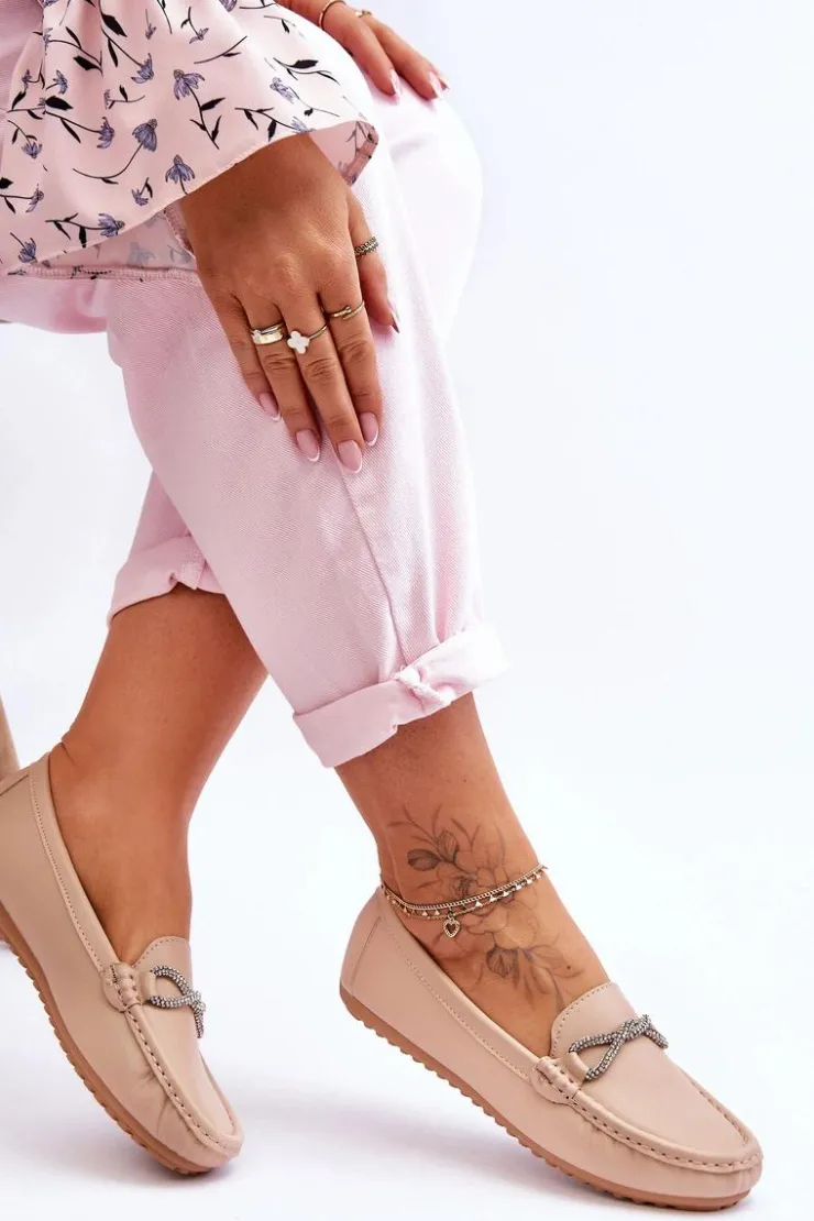 Boto Loafersy Damskie|Mokasyny Damskie Zamszowe*Damskie Wsuwane Mokasyny Z Błyszczącą Ozdobą Beżowe This Moment