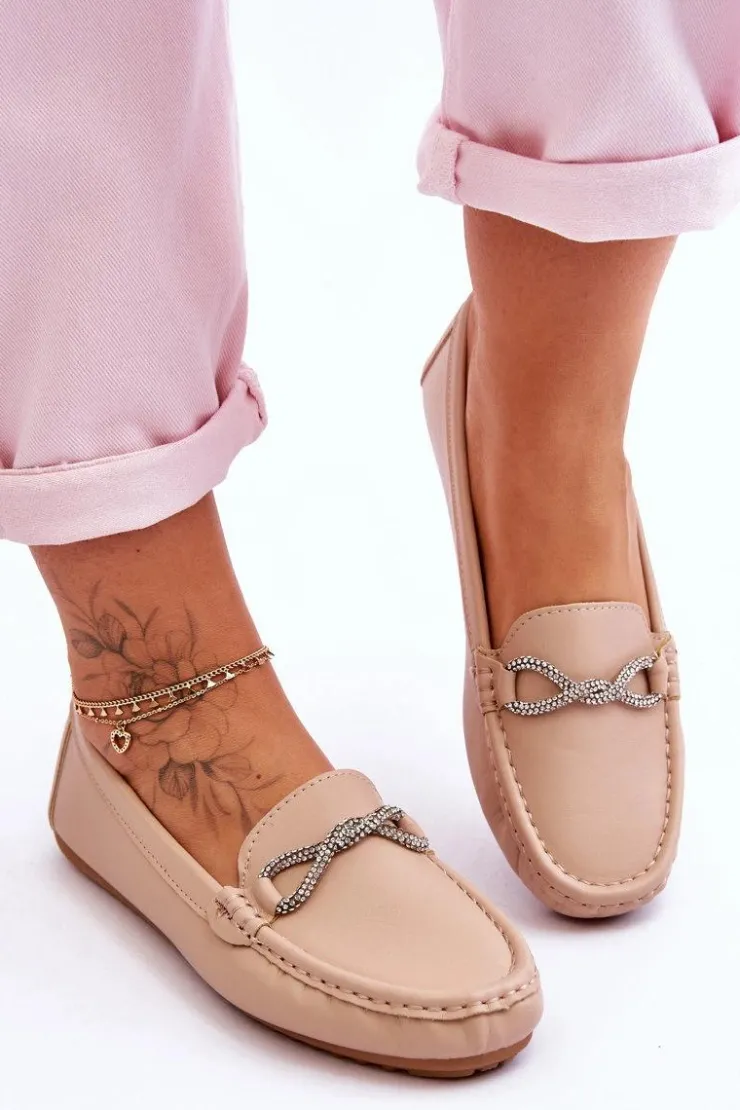 Boto Loafersy Damskie|Mokasyny Damskie Zamszowe*Damskie Wsuwane Mokasyny Z Błyszczącą Ozdobą Beżowe This Moment