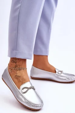 New Boto Damskie Wsuwane Mokasyny Z Błyszczącą Ozdobą Srebrne This Moment