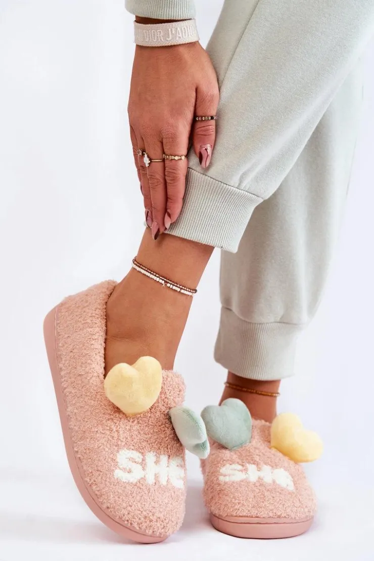 Boto Kapcie Klasyczne*Damskie Wsuwane Papcie Z Sercami Różowe Alasca