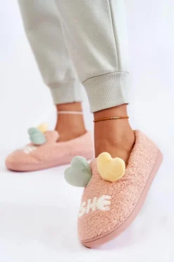 Boto Kapcie Klasyczne*Damskie Wsuwane Papcie Z Sercami Różowe Alasca