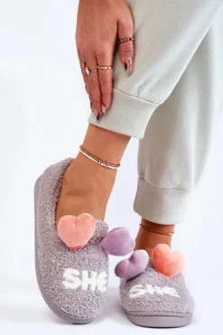 Discount Boto Damskie Wsuwane Papcie Z Sercami Szare Alasca