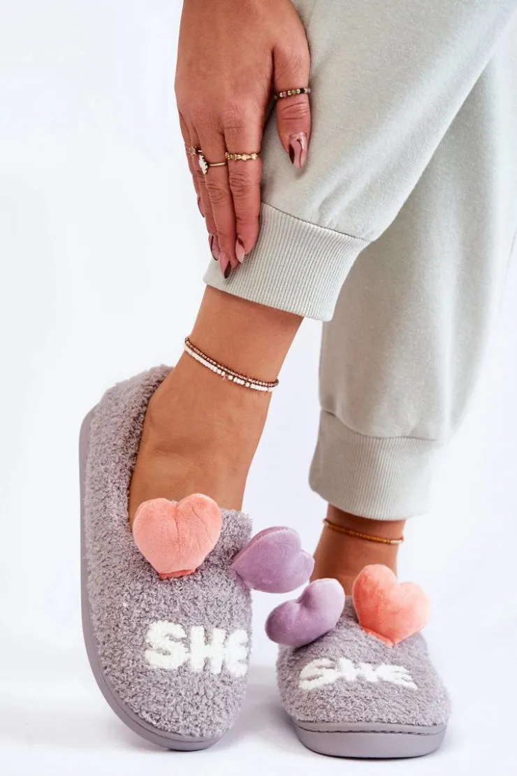 Discount Boto Damskie Wsuwane Papcie Z Sercami Szare Alasca