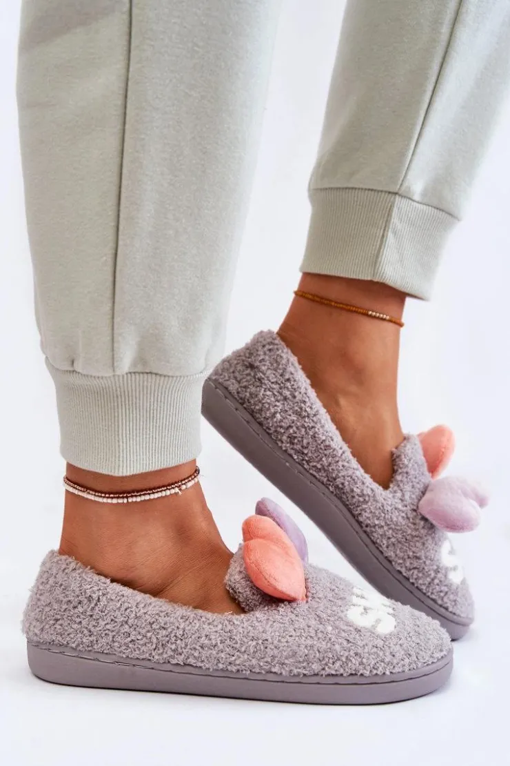 Discount Boto Damskie Wsuwane Papcie Z Sercami Szare Alasca