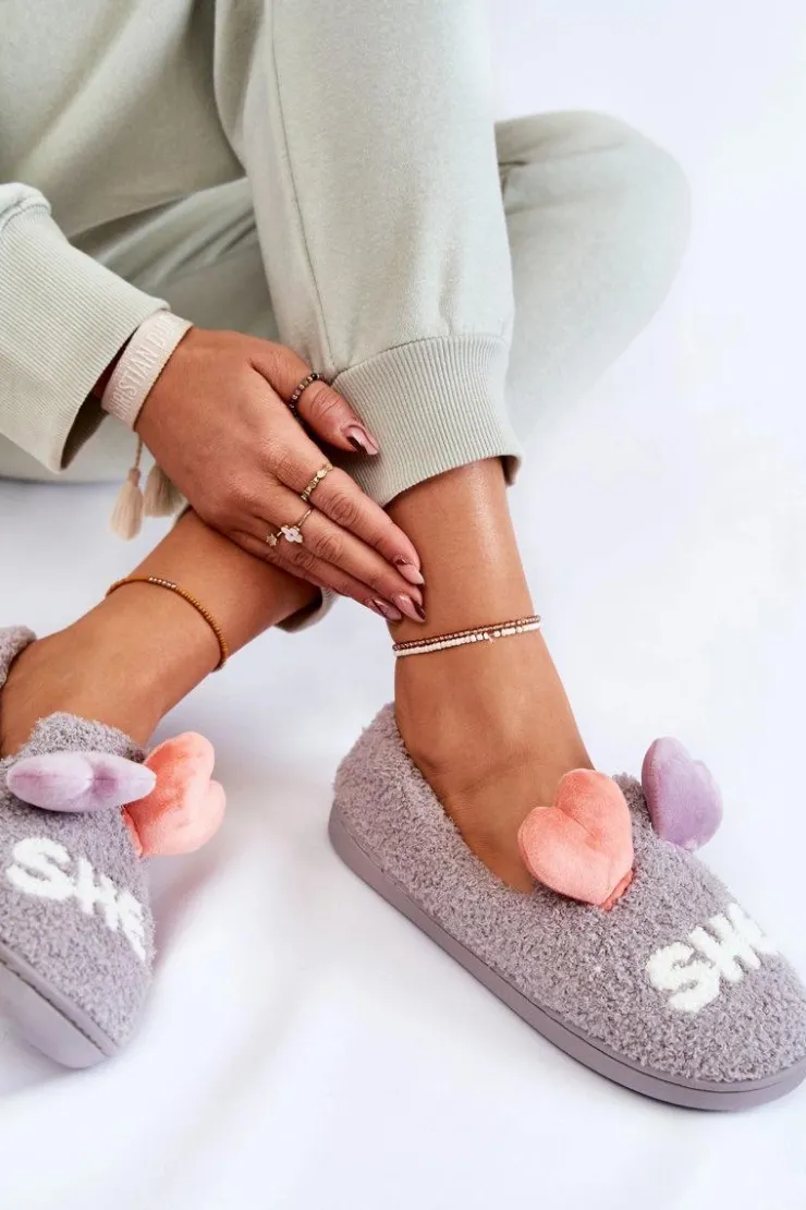 Discount Boto Damskie Wsuwane Papcie Z Sercami Szare Alasca