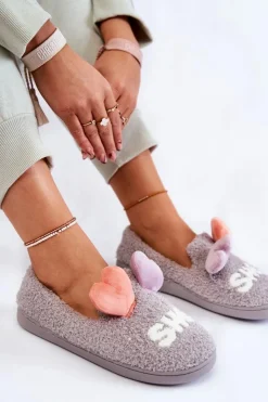 Discount Boto Damskie Wsuwane Papcie Z Sercami Szare Alasca