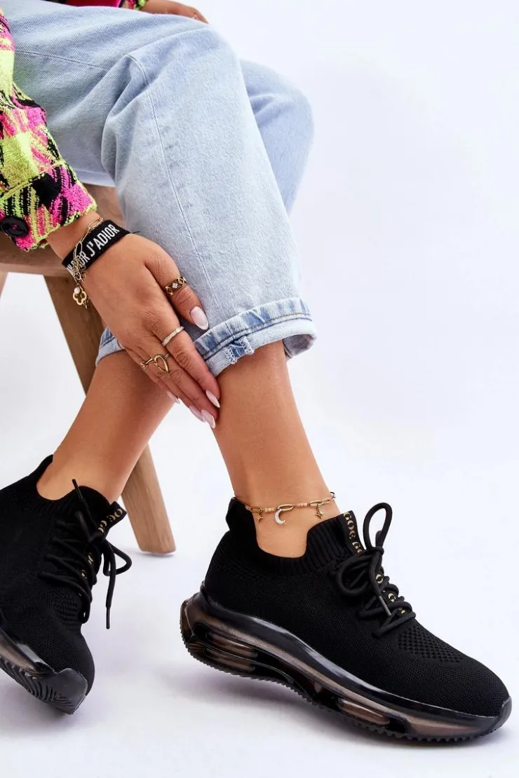 Damskie GOE Damskie Wsuwane Skarpetkowe Buty JJ2N4080 Czarne