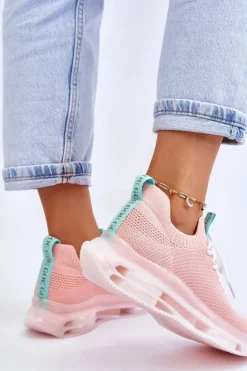 Sale GOE Damskie Wsuwane Skarpetkowe Buty JJ2N4081 Jasnoróżowe