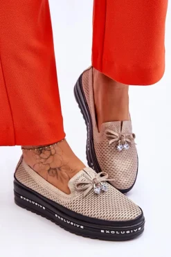 Sale Damskie buty S.Barski Damskie Wsuwane Skórzane Trampki Błyszczące Złote Raven