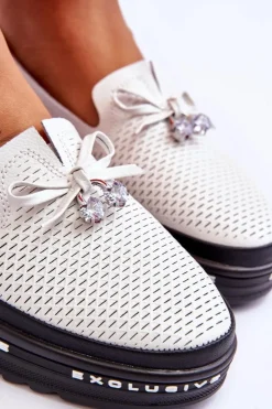 Damskie Damskie buty S.Barski Damskie Wsuwane Skórzane Trampki Białe Raven