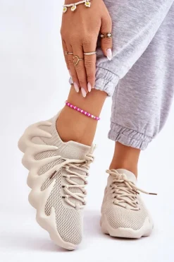Online Boto Damskie Wsuwane Sneakersy Beżowe Myles