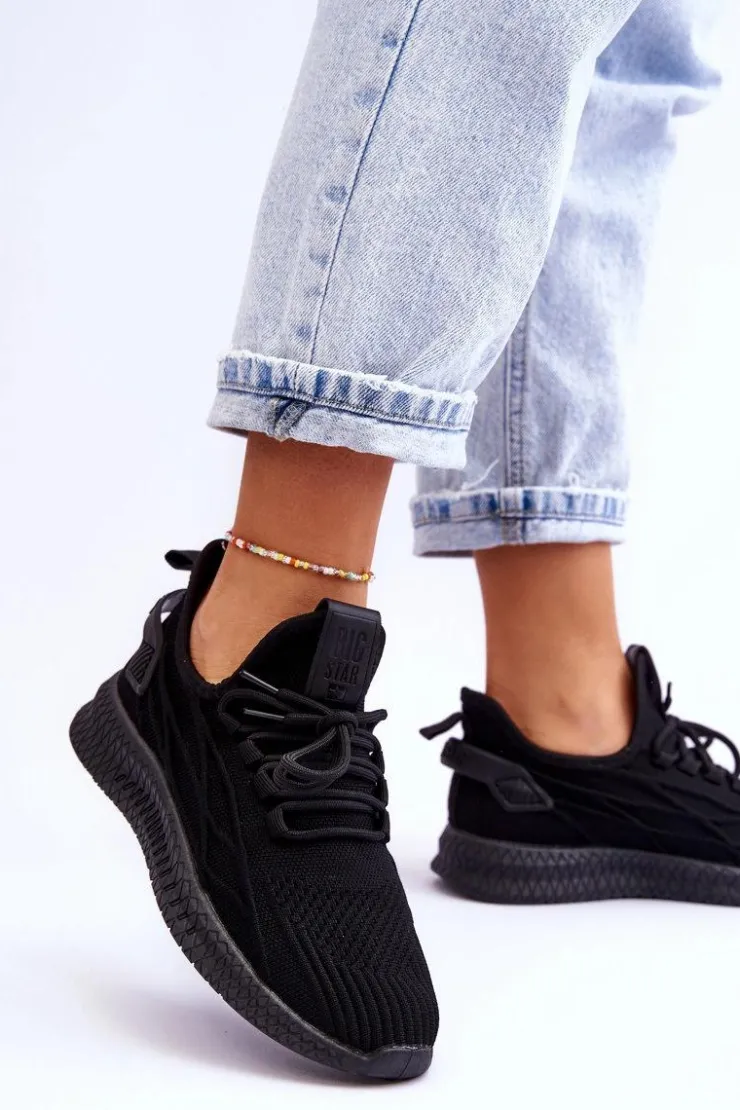 Big Star Shoes Buty Sportowe Na Platformie|Buty Sportowe Big Star*Damskie Wsuwane Sneakersy Big Star LL274711 Czarne