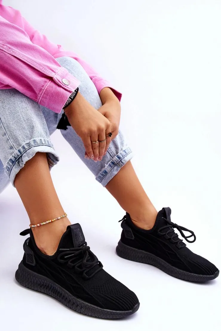 Big Star Shoes Buty Sportowe Na Platformie|Buty Sportowe Big Star*Damskie Wsuwane Sneakersy Big Star LL274711 Czarne