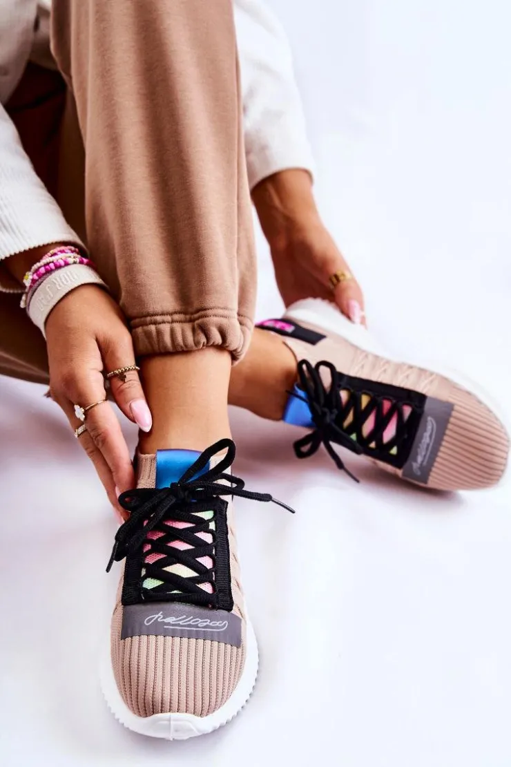 Discount Boto Damskie Wsuwane Sportowe Buty Sneakersy Beżowe Klayra Beżowy