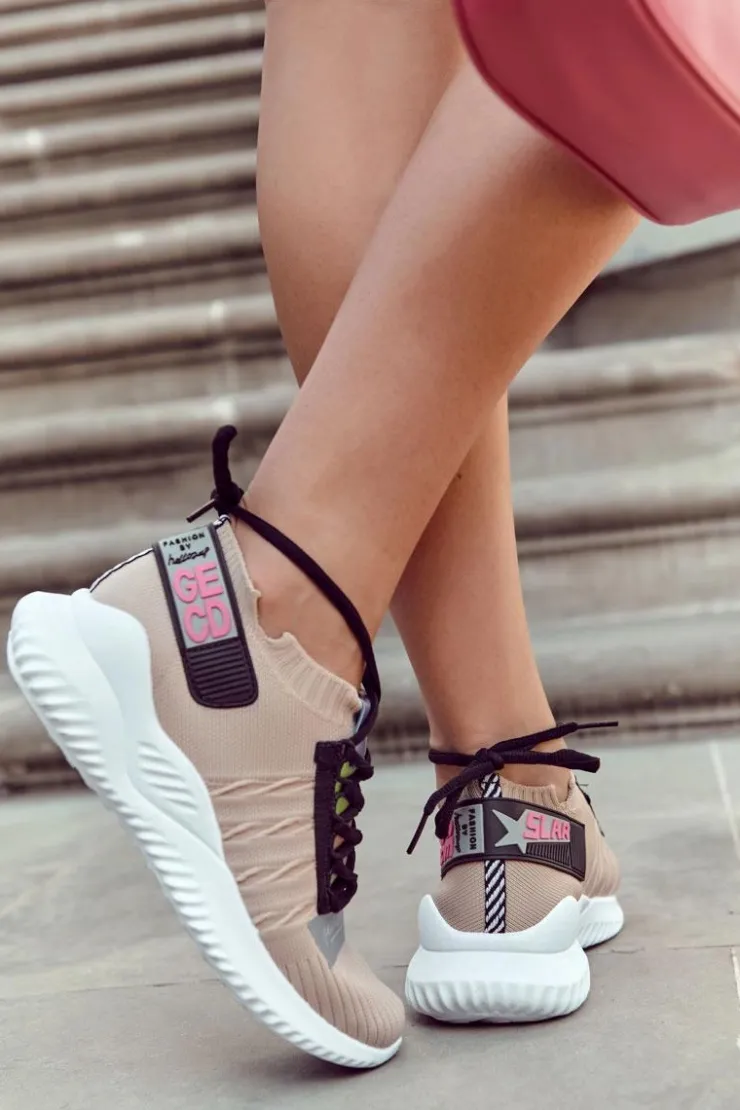 Discount Boto Damskie Wsuwane Sportowe Buty Sneakersy Beżowe Klayra Beżowy