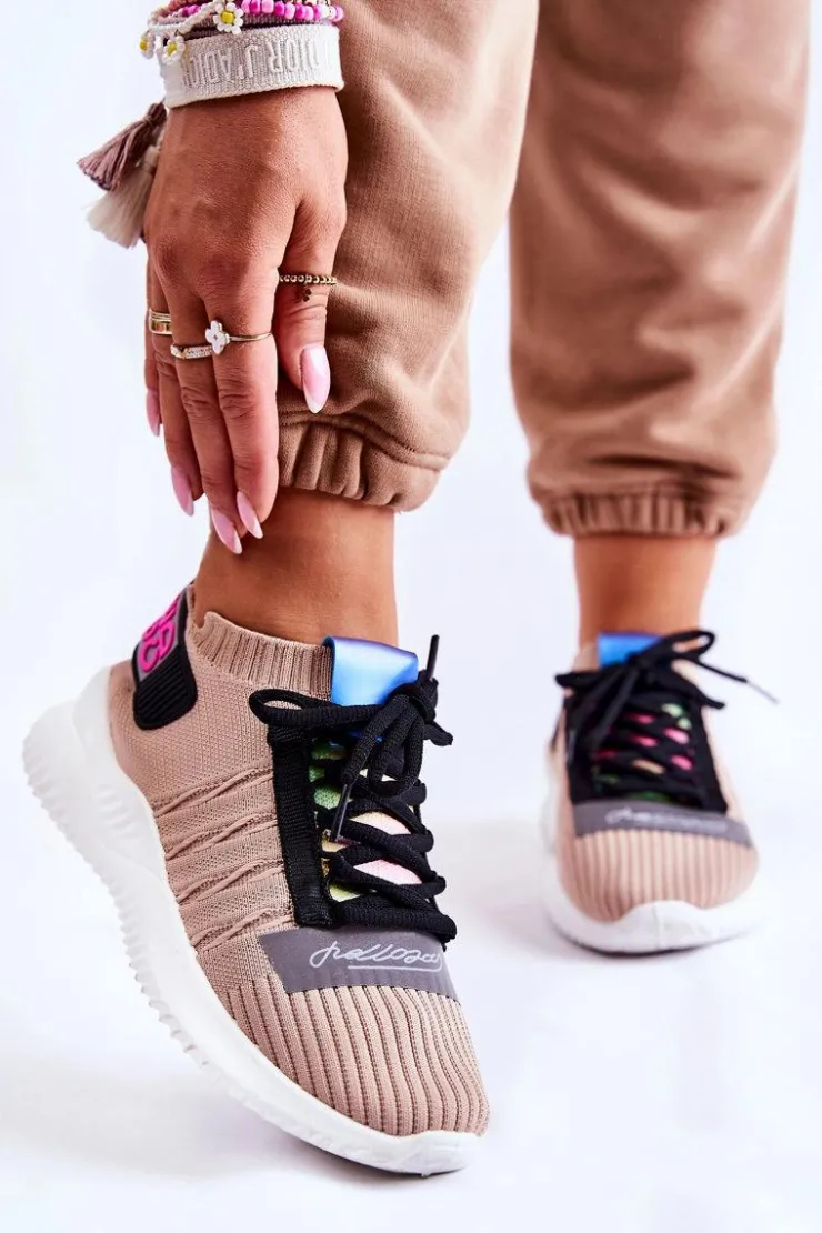 Discount Boto Damskie Wsuwane Sportowe Buty Sneakersy Beżowe Klayra Beżowy