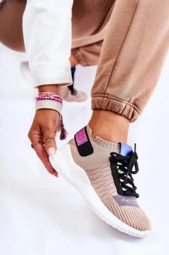 Discount Boto Damskie Wsuwane Sportowe Buty Sneakersy Beżowe Klayra Beżowy