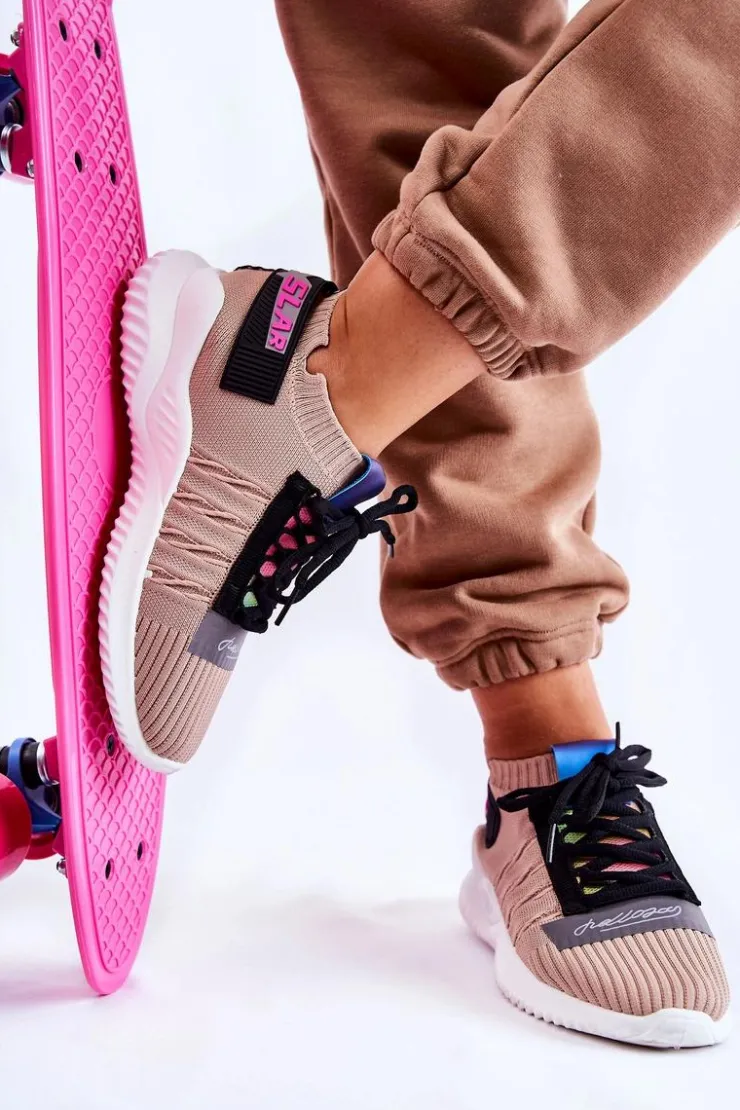 Discount Boto Damskie Wsuwane Sportowe Buty Sneakersy Beżowe Klayra Beżowy