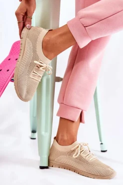 Best Boto Damskie Wsuwane Sportowe Buty Beżowe Sequro