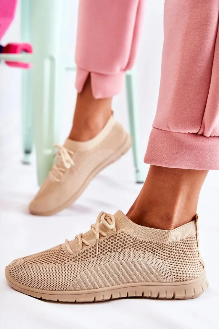 Best Boto Damskie Wsuwane Sportowe Buty Beżowe Sequro