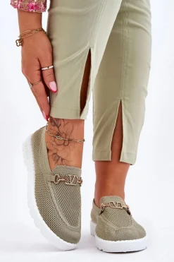 Boto Trampki Damskie Slip-On|Trampki Damskie Niskie*Damskie Wsuwane Tenisówki Slip-On Z Ozdobą Zielone Alena