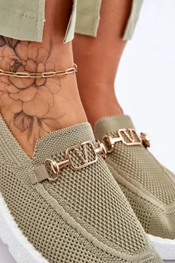 Boto Trampki Damskie Slip-On|Trampki Damskie Niskie*Damskie Wsuwane Tenisówki Slip-On Z Ozdobą Zielone Alena