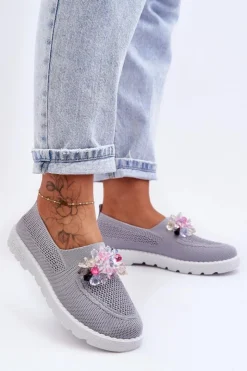 Clearance Boto Damskie Wsuwane Tenisówki Z Kamieniami Szare Simple