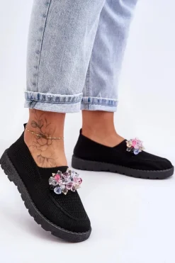 Boto Trampki Damskie Slip-On|Trampki Damskie Niskie*Damskie Wsuwane Tenisówki Z Kamieniami Czarne Simple