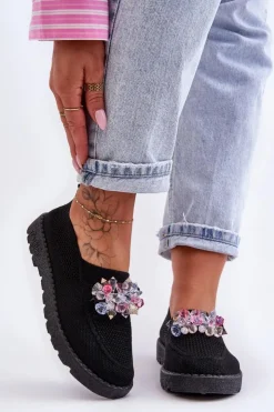 Boto Trampki Damskie Slip-On|Trampki Damskie Niskie*Damskie Wsuwane Tenisówki Z Kamieniami Czarne Simple