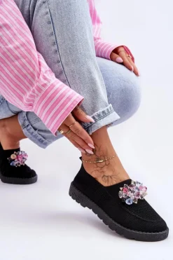 Boto Trampki Damskie Slip-On|Trampki Damskie Niskie*Damskie Wsuwane Tenisówki Z Kamieniami Czarne Simple